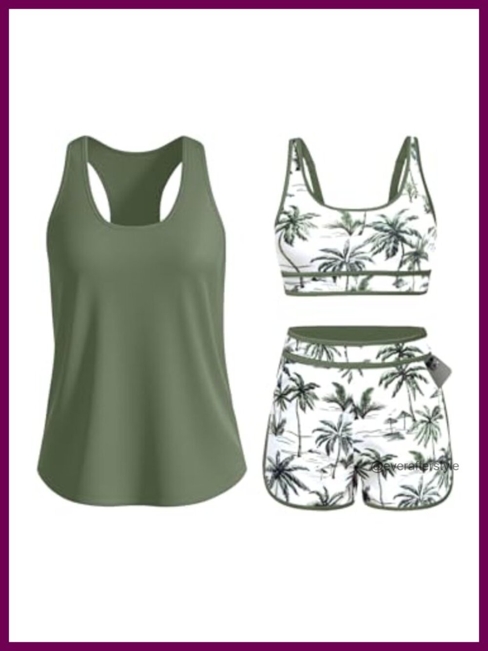 Women 3 Piece Tankini Swimsuit Tummy Control Athletic Bathing Suit